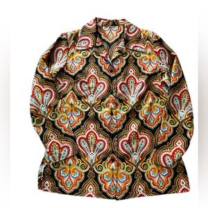Vintage wide collar women’s Paisley button down Long Sleeve Shirt-L